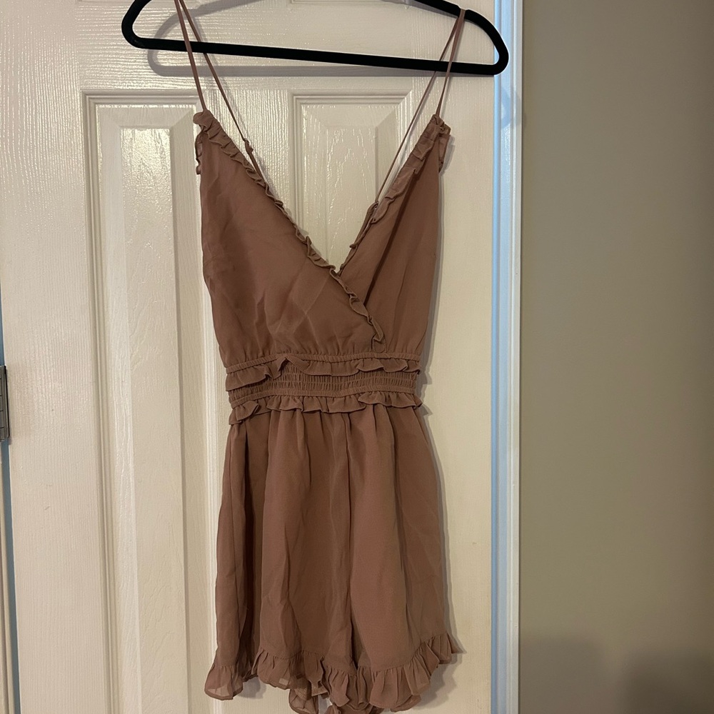 HYFVE Mocha Surplice Ruffle Romper